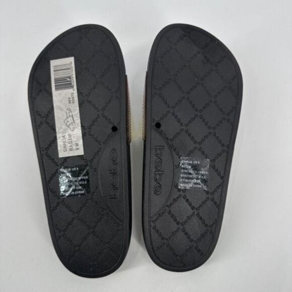 NWOT Bebe Dahlia Clear Size 9 Slides Sandals Black Spellout Large - Picture 8 of 9